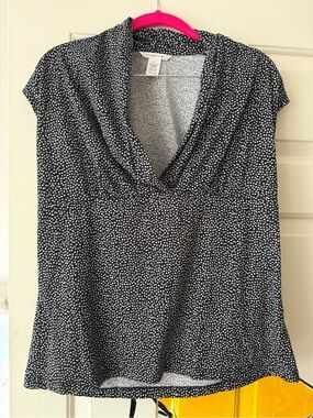 TravelSmith Black and White Polka Dot Cowl Neck Camisole